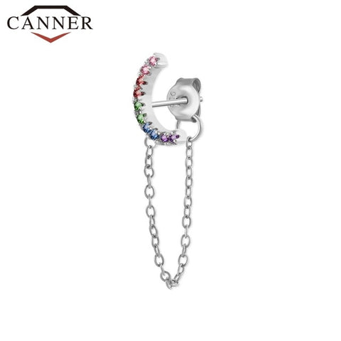 Rainbow Zircon Moon Star Stud Earrings