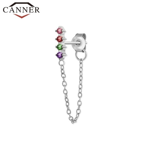 Rainbow Zircon Moon Star Stud Earrings