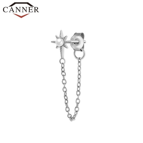 Rainbow Zircon Moon Star Stud Earrings