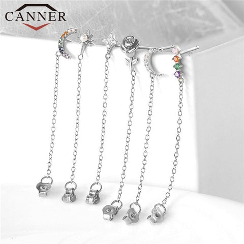 Rainbow Zircon Moon Star Stud Earrings