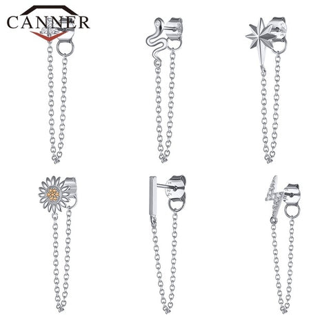 Rainbow Zircon Moon Star Stud Earrings