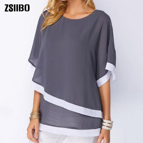Blouses Patchwork Double layer Tops Casual Batwing