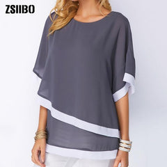 Blouses Patchwork Double layer Tops Casual Batwing