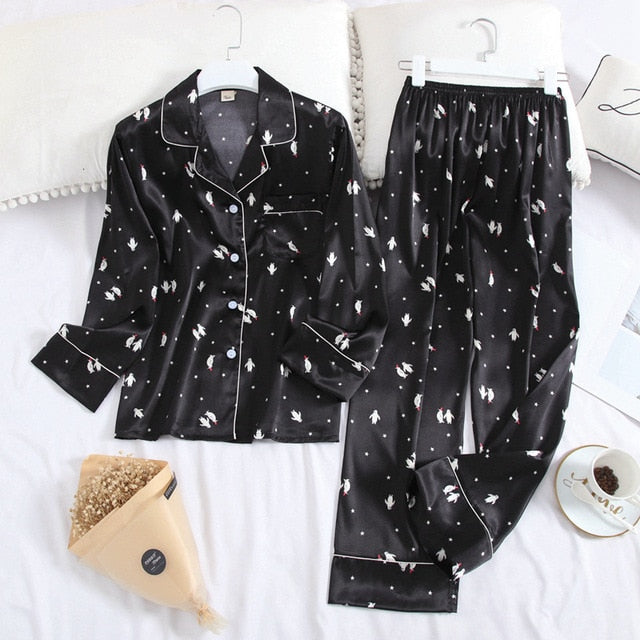 Long Sleeve Pajamas Ice Silk Long Sleeve Trousers Suit