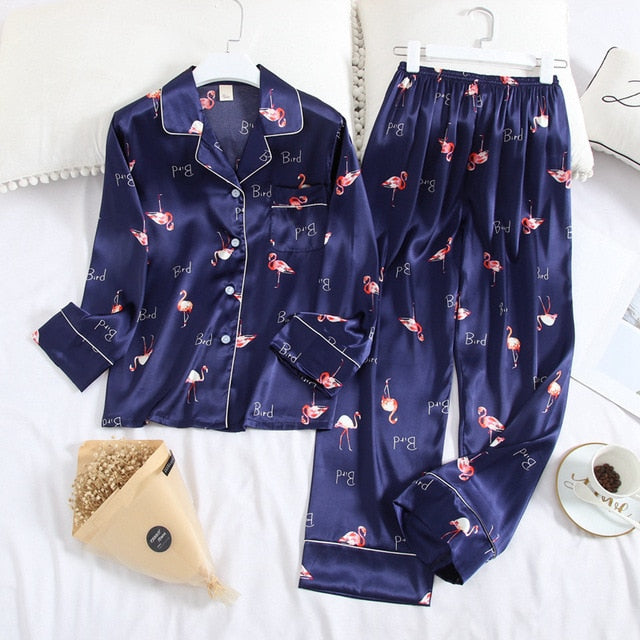 Long Sleeve Pajamas Ice Silk Long Sleeve Trousers Suit