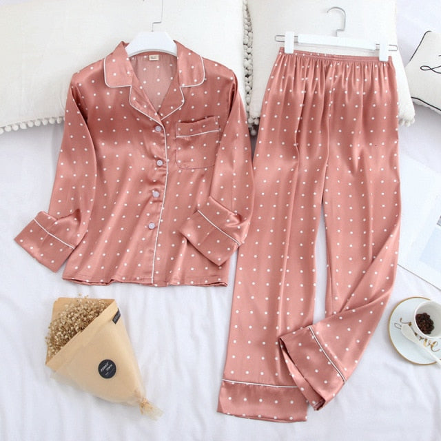 Long Sleeve Pajamas Ice Silk Long Sleeve Trousers Suit