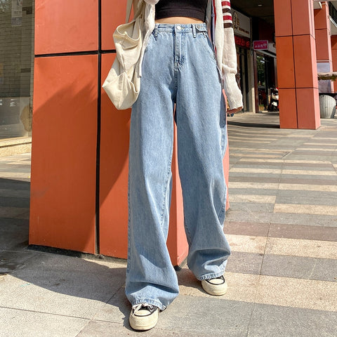 High Waist Clothes Wide Leg Denim Clothing Blue Streetwear Vintage