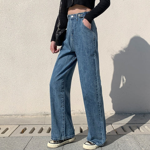 High Waist Clothes Wide Leg Denim Clothing Blue Streetwear Vintage