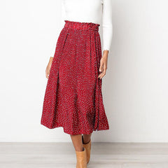 Dots Floral Print Pleated Midi Skirt
