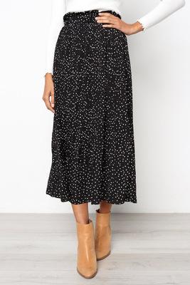 Dots Floral Print Pleated Midi Skirt