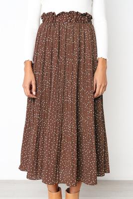 Dots Floral Print Pleated Midi Skirt