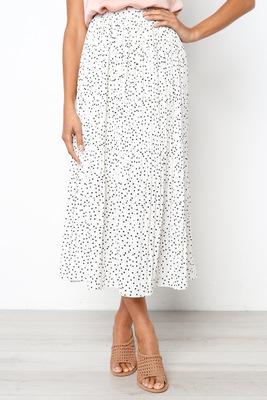 Dots Floral Print Pleated Midi Skirt