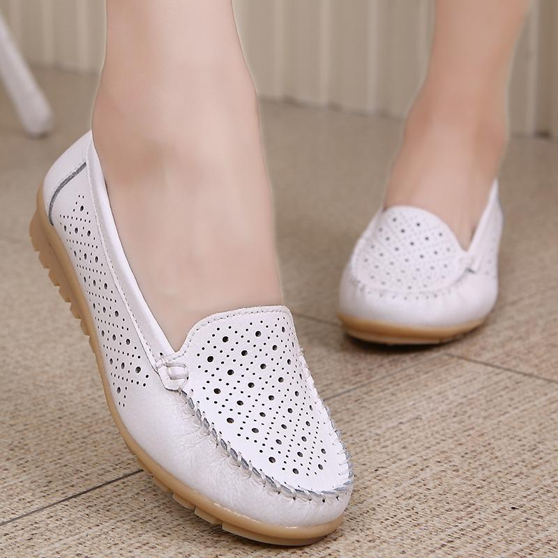 Genuine Leather Cutout Loafers Slip On Ballet Flats Flats Shoes