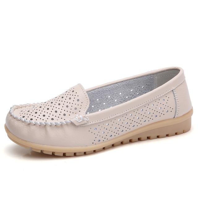 Genuine Leather Cutout Loafers Slip On Ballet Flats Flats Shoes