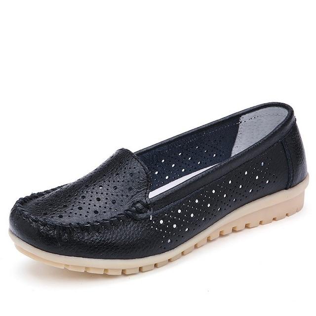 Genuine Leather Cutout Loafers Slip On Ballet Flats Flats Shoes