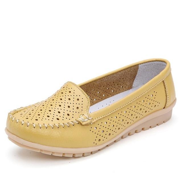 Genuine Leather Cutout Loafers Slip On Ballet Flats Flats Shoes