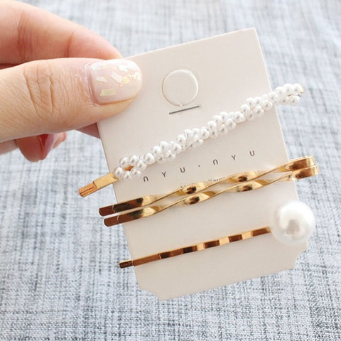 3Pcs/Set Metal Pearls Clips Hairbands Comb