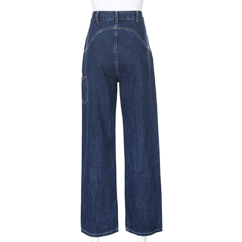 Retro Straight Pachwork Large Pocket Wide-leg Jeans