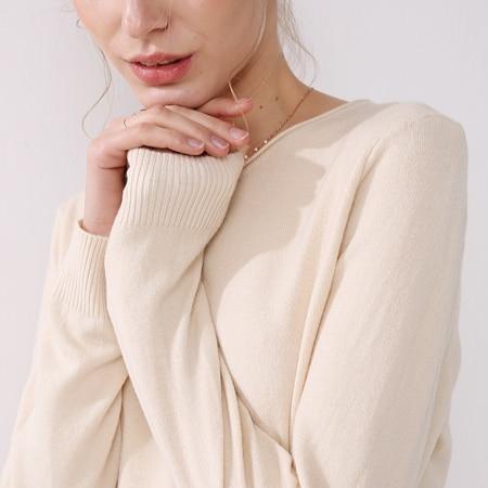 knitting long sleeves curled O-neck collar Casual Solid sweaters