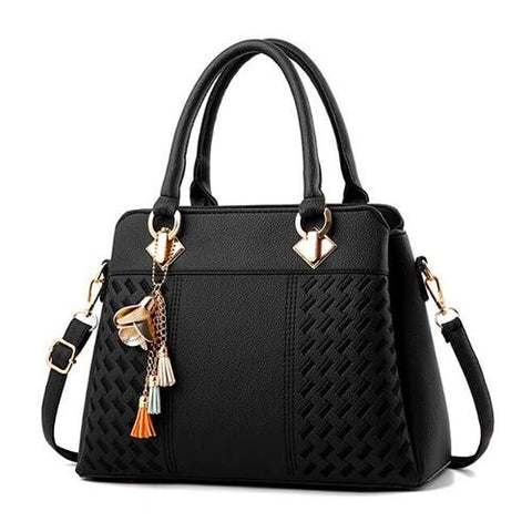 Handbags Tassel PU Leather Totes Top-handle Embroidery Crossbody Bag