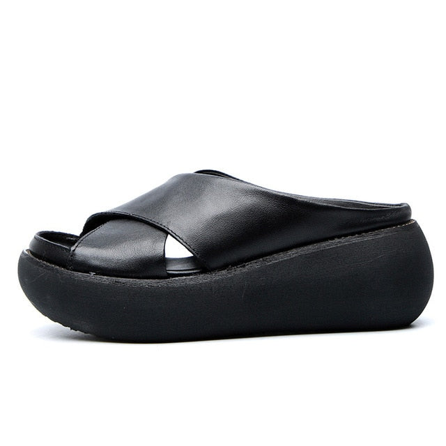 Sandals Soft Leather Wedges Shoes Platform – lastrafashion