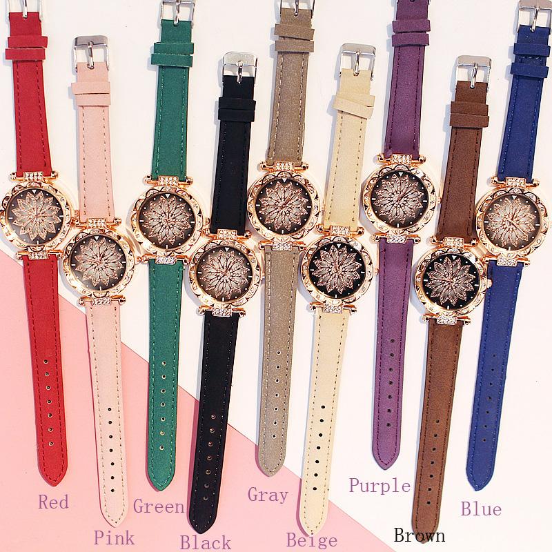 Watches Bracelet set Starry Sky Ladies Bracelet Watch Casual Leather