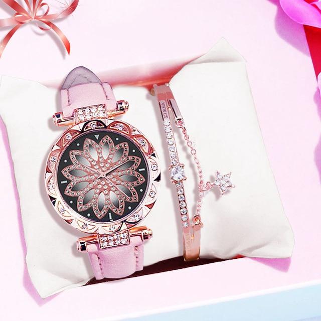 Watches Bracelet set Starry Sky Ladies Bracelet Watch Casual Leather