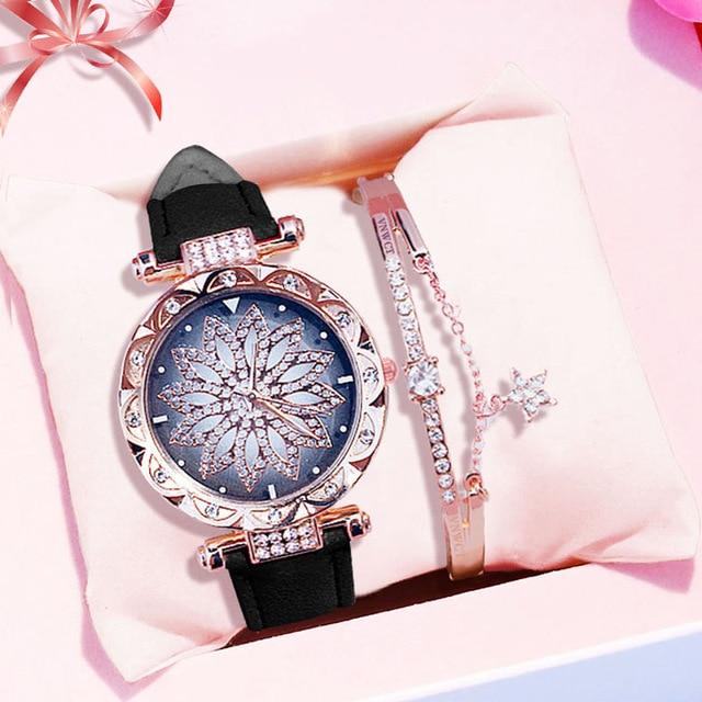 Watches Bracelet set Starry Sky Ladies Bracelet Watch Casual Leather