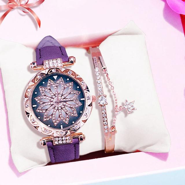 Watches Bracelet set Starry Sky Ladies Bracelet Watch Casual Leather