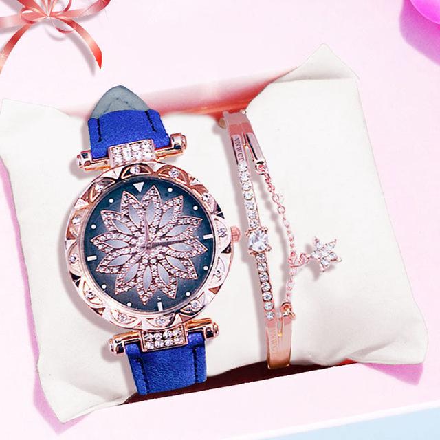 Watches Bracelet set Starry Sky Ladies Bracelet Watch Casual Leather