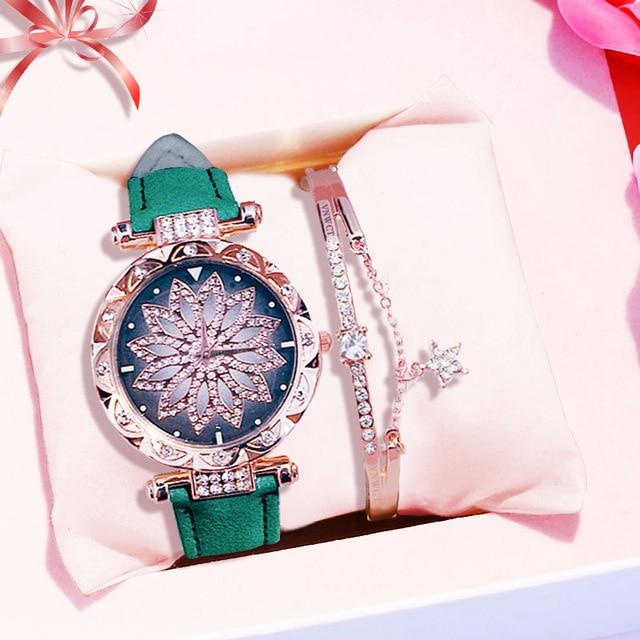 Watches Bracelet set Starry Sky Ladies Bracelet Watch Casual Leather