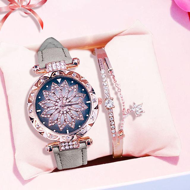 Watches Bracelet set Starry Sky Ladies Bracelet Watch Casual Leather