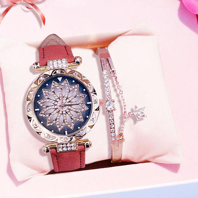 Watches Bracelet set Starry Sky Ladies Bracelet Watch Casual Leather