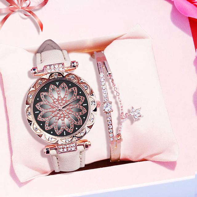 Watches Bracelet set Starry Sky Ladies Bracelet Watch Casual Leather