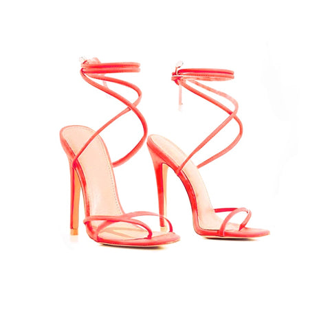 Sandals Candy Color Point Toe Lace Ankle Strap Party High Heels Pumps