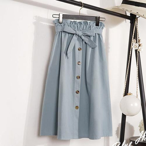 Button High Waist Female Pleated School Skirt