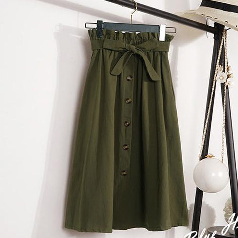Button High Waist Female Pleated School Skirt