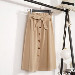 Button High Waist Female Pleated School Skirt