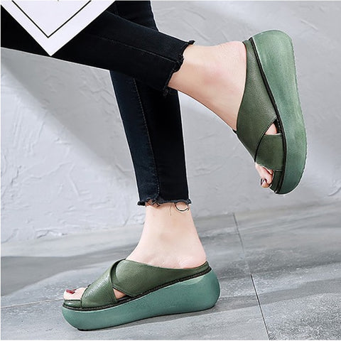 Sandals Soft Leather Wedges Shoes Platform