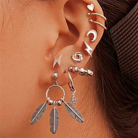 Bohemian Crystal Stud Vintage Mixed Geometric Cartilage Earrings