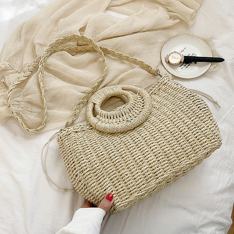 Straw Bags Crossbody Shoulder Travel Handbag Rattan