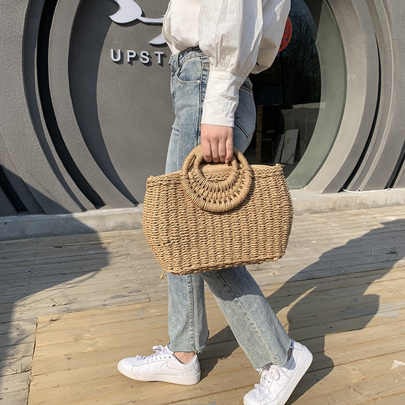 Straw Bags Crossbody Shoulder Travel Handbag Rattan