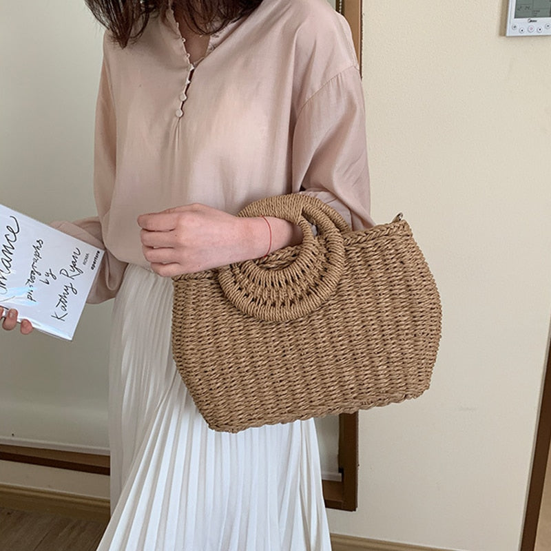 Straw Bags Crossbody Shoulder Travel Handbag Rattan