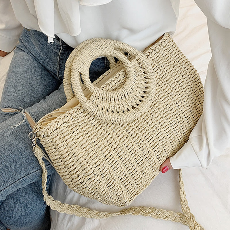 Straw Bags Crossbody Shoulder Travel Handbag Rattan