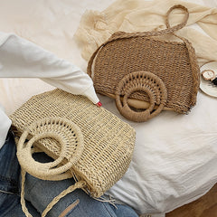 Straw Bags Crossbody Shoulder Travel Handbag Rattan