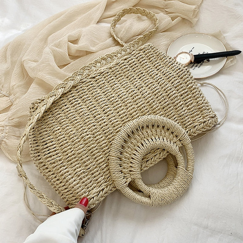 Straw Bags Crossbody Shoulder Travel Handbag Rattan