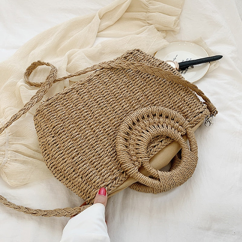 Straw Bags Crossbody Shoulder Travel Handbag Rattan