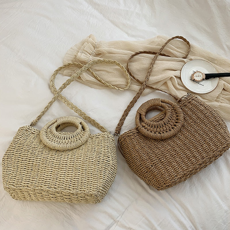 Straw Bags Crossbody Shoulder Travel Handbag Rattan