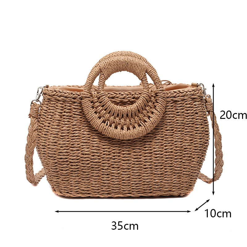 Straw Bags Crossbody Shoulder Travel Handbag Rattan