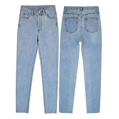 High-waisted Skinny Jeans Cotton Ripped Vintage Straight Blue Denim Pants